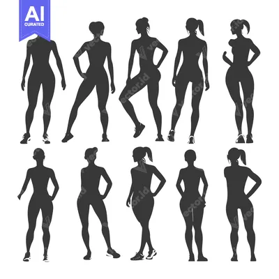 Aset premium populer: Silhouettes of Ten Athletic Women in Various Poses