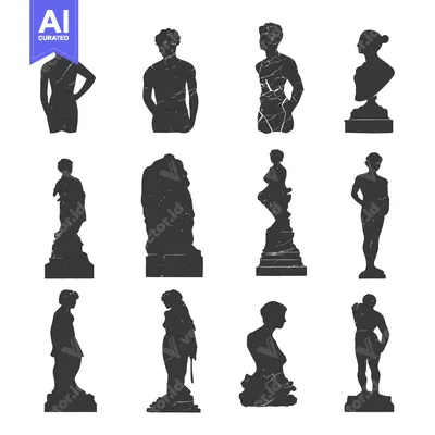 Silhouettes of Ten Distinctive Statues with Textured Surfaces