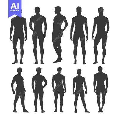 Silhouettes of Ten Male Figures in Various Poses