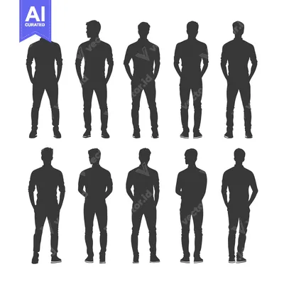 Premium design asset: Silhouettes of Ten Men Standing with Hands in Pockets