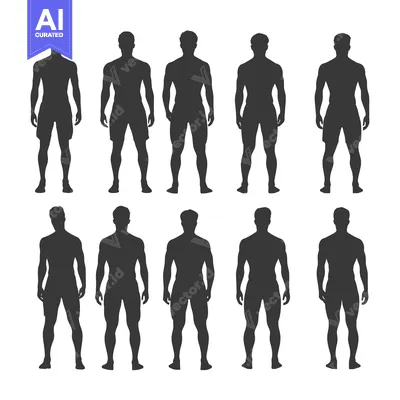 Aset desain premium: Silhouettes of Ten Muscular Men Standing in Shorts