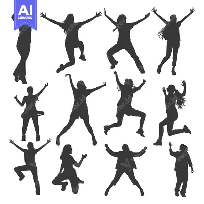 Premium design asset: Silhouettes of Ten People Jumping and Dancing