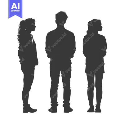 Aset desain premium: Silhouettes of Three People Standing Side by Side