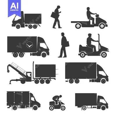 Aset premium populer: Silhouettes of Trucks, Vans, and People on Motorcycles