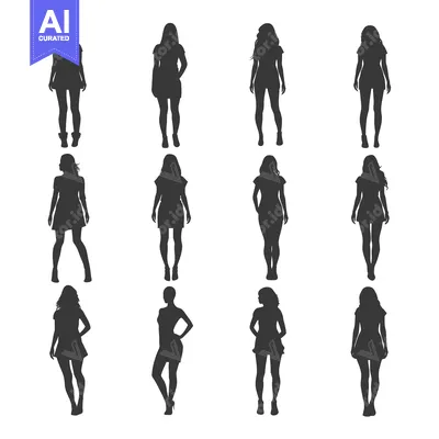 Aset desain premium: Silhouettes of Twelve Women in Dresses