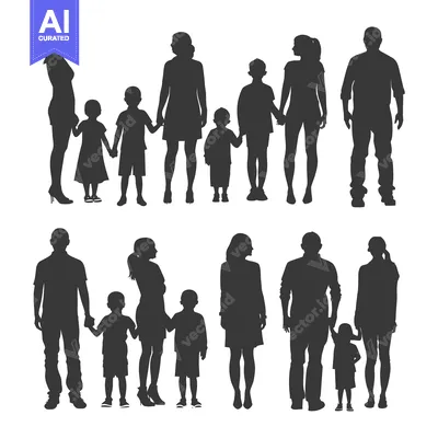 Popular premium asset: Silhouettes of Two Families with Parents and Children