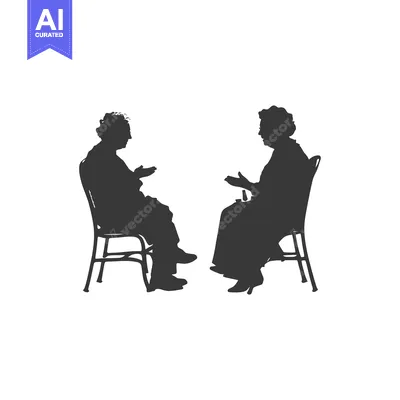 Aset premium populer: Silhouettes of two people sitting in chairs and talking