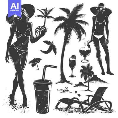 Silhouettes of Two Women Enjoying Tropical Beach Vacation