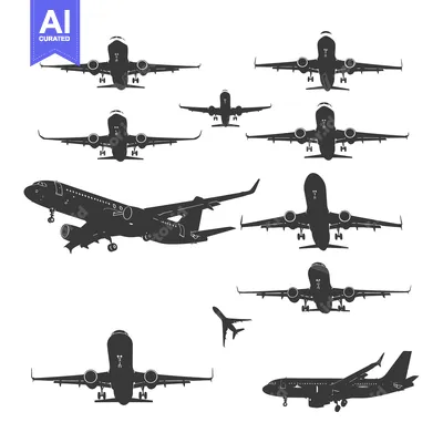 Silhouettes of Various Airplanes in Flight