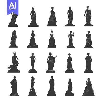 Silhouettes of Various Female Statues in Standing and Seated Poses