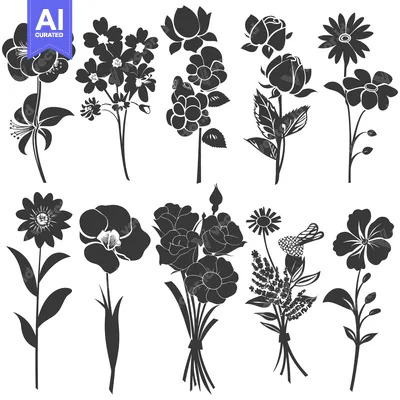 Aset premium populer: Silhouettes of Various Flower Species