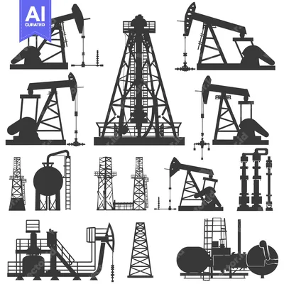 Silhouettes of Various Oil Rigs and Equipment