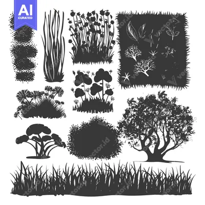 Premium design asset: Silhouettes of Various Plants and Trees