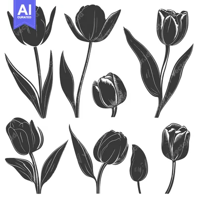 Premium design asset: Silhouettes of Various Stages of Tulip Growth