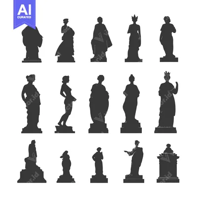 Silhouettes of Various Statues on Pedestals
