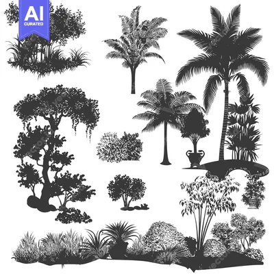 Aset premium populer: Silhouettes of Various Tropical Trees and Plants