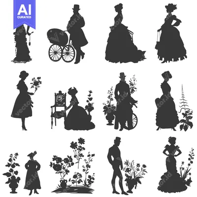 Popular premium asset: Silhouettes of Victorian People and Flowers