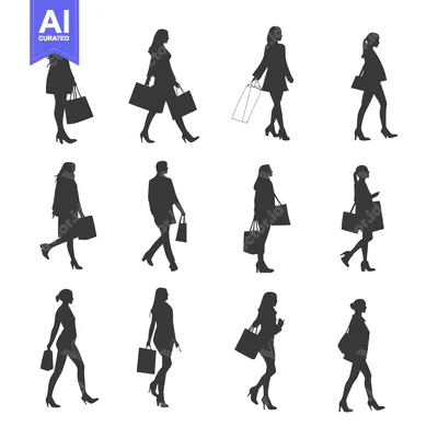 Aset premium populer: Silhouettes of Women and Men Walking with Shopping Bags
