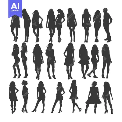 Aset premium populer: Silhouettes of Women and One Man in Various Poses