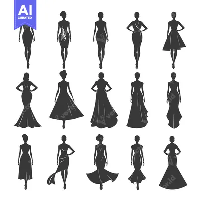 Aset premium populer: Silhouettes of Women in Elegant Dresses