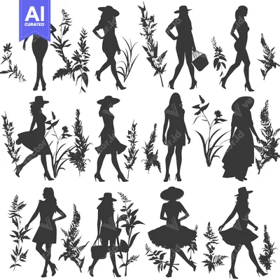 Silhouettes of Women in Hats with Floral Backdrops