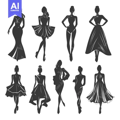 Aset premium populer: Silhouettes of Women in Various Dresses and Poses