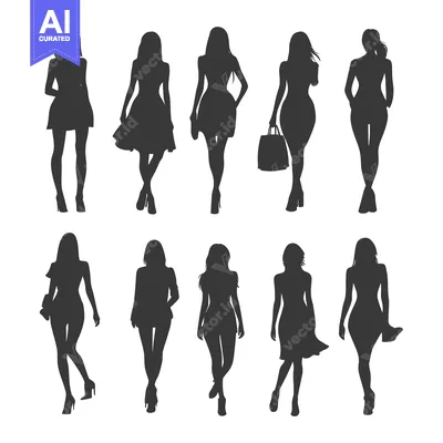 Premium design asset: Silhouettes of Women in Various Poses and Dresses