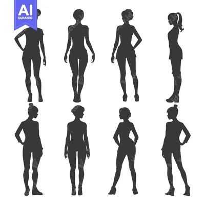 Aset desain premium: Silhouettes of Women in Various Poses and Outfits