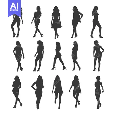 Aset desain premium: Silhouettes of Women in Various Poses and Outfits