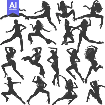 Aset premium populer: Silhouettes of Women in Various Poses and Outfits