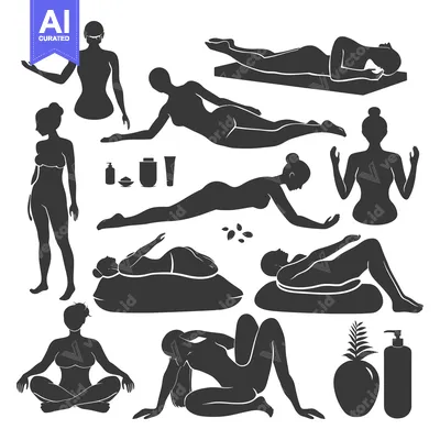 Aset premium populer: Silhouettes of Women in Various Relaxing Poses and Spa Products