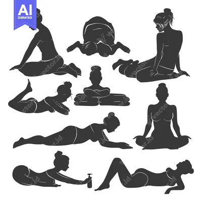 Silhouettes of Women Performing Various Yoga Poses and Relaxing