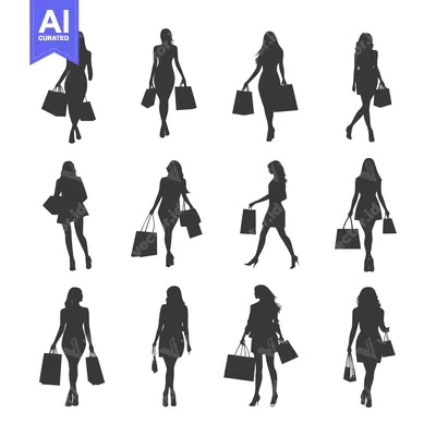 Silhouettes of Women Shopping with Bags