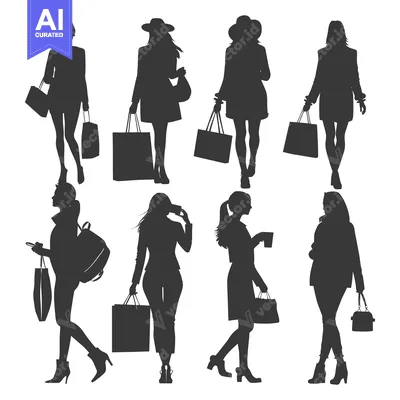 Aset premium populer: Silhouettes of Women Shopping with Bags and Accessories