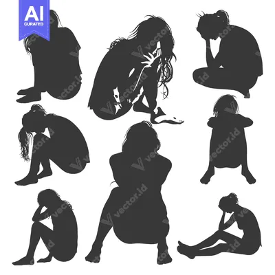 Silhouettes of Women Sitting with Heads Bowed in Sorrow