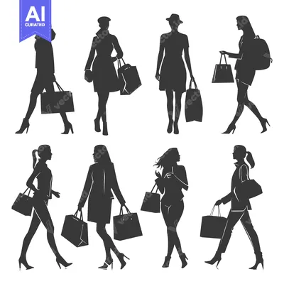 Aset premium populer: Silhouettes of Women Walking with Shopping Bags