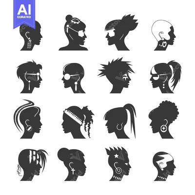 Aset premium populer: Silhouettes of Women with Different Hairstyles and Accessories