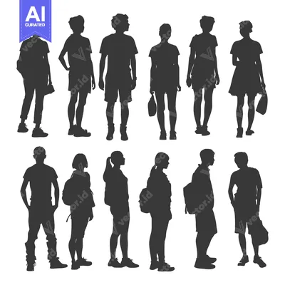 Popular premium asset: Silhouettes of Young Adults Standing in a Line