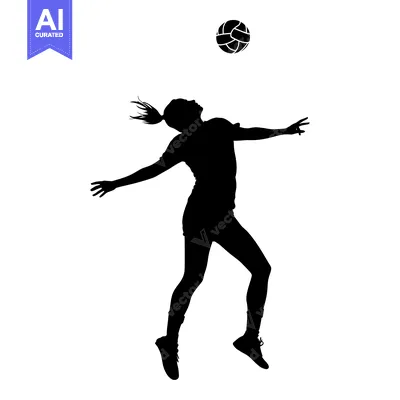 Aset desain premium: Silhouette of a Female Volleyball Player Spiking a Ball