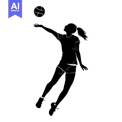 Premium design asset: Silhouette of a Female Volleyball Player Reaching for the Ball