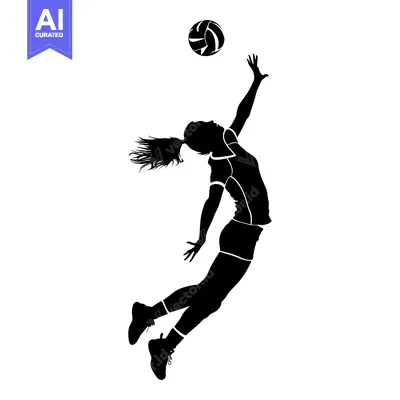 Silhouette of a female volleyball player spiking the ball