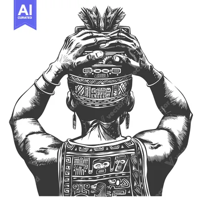 A Back View of a Man Wearing an Ancient Ceremonial Headdress and Outfi