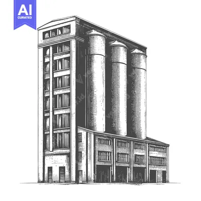 A detailed architectural illustration of a large industrial building s