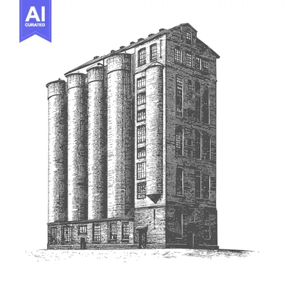 Premium design asset: An architectural illustration of a tall industrial silo building