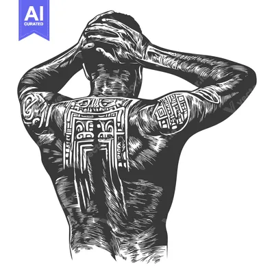 A back view of a man with elaborate tribal tattoos covering his entire
