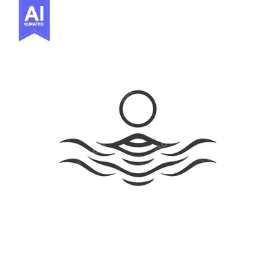 Premium design asset: Simple Abstract Illustration of the Sun Setting Over Waves