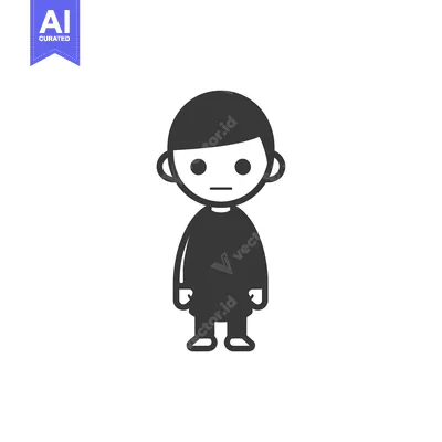 Aset premium populer: Simple Black and White Cartoon Illustration of a Boy