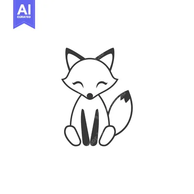 Simple Black and White Cartoon Illustration of a Sitting Fox