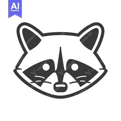 Aset desain premium: Simple Black and White Cartoon Raccoon Face