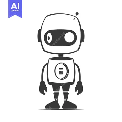 Simple Black and White Cartoon Robot Illustration